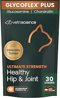 Ultimate Strength Healthy Hip & Joint Chews, GlycoFlex Glucosamine, Chondroitin and Green-Lipped Mussel Joint Supplement for Cats, Soothe Joint Discomfort, Fish, 30 Count