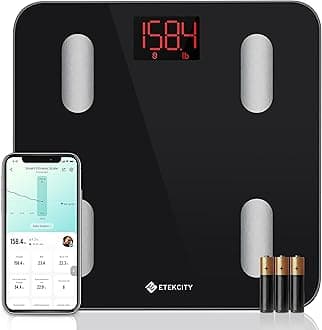 Scales for Body Weight, Bathroom Digital Weight Scale for Body Fat, Smart Bluetooth Scale for BMI, and Weight Loss, Sync 13 Data with Other Fitness Apps, Black, 11x11 Inch