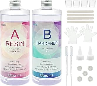 32OZ Epoxy Resin-Resin kit - Art Resin Crystal Clear Kit, Epoxy Casting and Coating for Jewelry Resin,Art,River Tables Easy Mix 1:1 Resin Epoxy with Sticks, Resin for Crafts (32 OZ)