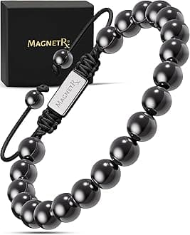 MagnetRX® Hematite Magnetic Bracelet - Max Strength Magnet Stones - Beaded Magnetic Hematite Bracelets (Classic 8mm Bead)