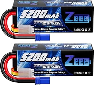 4S Lipo Battery 5200mAh 14.8V 120C Hard Case Battery with EC5 Plug for RC Buggy Truggy 1/10 Scale Racing Truck Crawler Monster RC Car Boat(2 Pack)