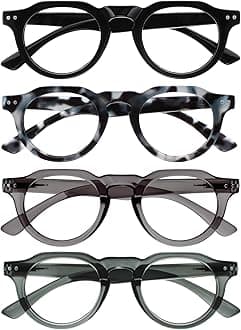 OPULIZE RIO Reading Glasses with Blue Light Blocking for Women and Men, Flat Top Frame with Spring Hinges, Computer gaming glasses, Black, Blue Tort, Dark Green, Mid Grey +2.5 (Pack of 4)