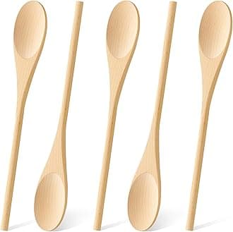 MORGLES 5 Pcs Wooden Spoons for Cooking, 12 Inches Long Handle Spoons for Mixing, Tasting Stirring Food, Large Wooden Cooking Utensils for Kitchen and Crafts