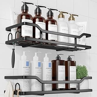 Kitsure Shower Caddy - 2 Pack, No Drilling Shower Organizer with 8 Hooks, Rustproof Stainless Steel Shower Shelf for Inside Shower, Wall Mounted Shower Rack for Bathroom, Kitchen, Black