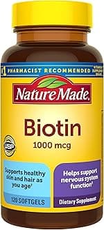 Nature Made Biotin 1000 mcg Softgels, Biotin Vitamins Dietary Supplement, Supports Healthy Hair & Skin, 120 Softgels, 120 Day Supply