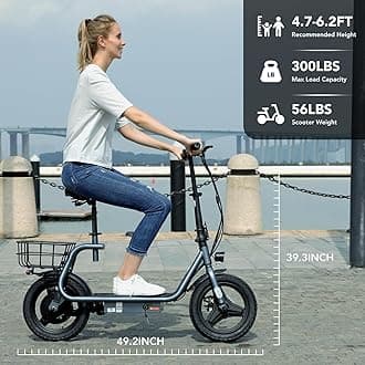 Caroma Electric Scooter with Seat, 560W/819W/1200W Peak Motor, 15/25/30 Miles Range, 20Mph Top Speed, Foldable Electric Scooter for Adults, 14" BigTire E Scooter for Commuting with Shock Absorbing