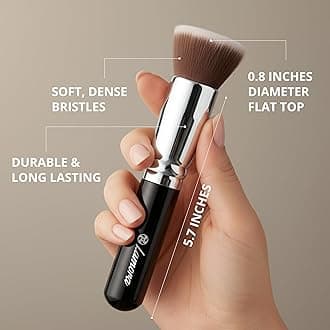 Lamora Makeup Brush Foundation Kabuki - Flat Top Face Brush for Liquid, Cream, and Powder Cosmetics - Full Coverage Blending, Buffing, Stippling, Contouring