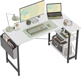CubiCubi 47 Inch Small L Shaped Computer Desk with Storage Shelves Home Office Corner Desk Study Writing Table, White