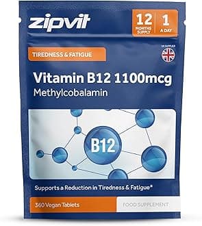 Zipvit Vitamin B12 Tablets High Strength 1100mcg, 1 Year Supply, Pure Methylcobalamin, 360 Vegan Tablets, Reduces Tiredness, Supports Energy and Immunity, Eco Pouch