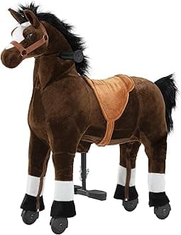 Ride on Horse for Big Kids, Horse Ride on Toy for 4 to 9 Years Old, (35.8'' Height) Riding Horse Rider Mechanical Walking Action Plush Animal, No Battery or Electricity, Max Load 165LBS - Brown