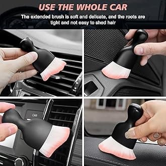 Ouzorp Car Interior Dust Brush, Car Detailing Brush, Soft Bristles Detailing Brush Dusting Tool for Automotive Dashboard, Air Conditioner Vents, Leather, Computer,Scratch Free(Black&Pink)