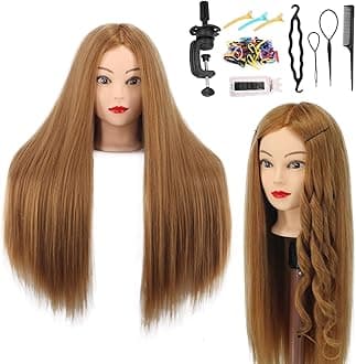 Mannequin Head Human Hair, 80% Real Hair 26" Cosmetology Mannequin Head Hair Styling Hairdressing Practice Training Doll Heads with Clamp Holder and Tools (#27 Light Brown)
