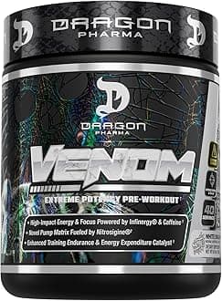 DRAGON PHARMA Venom Extreme Potency Pre-Workout, Laser Sharp Focus + Energy, Intense Performance, Proven Ingredients for Enhanced Vasodilation & Endurance (40 Servings, White Dragon)