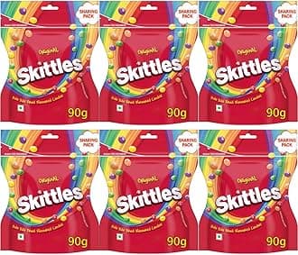 Original Chewy Fruit Candy Sharing Pack, Bite-Size Fruity Flavours (Lemon, Apple, Grape, Strawberry, Orange), Imported Candies, 90g, Pack of 6