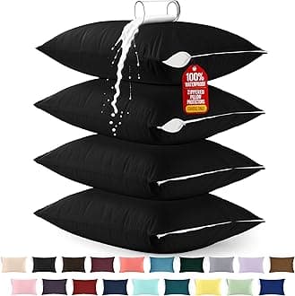 Utopia Bedding Waterproof Pillow Protector Zippered (4 Pack) Queen Black – Bed Bug Proof Pillow Encasement 20 x 28 Inches
