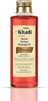 Khadi Omorose Rose massage Oil (Enriched With Almond oil,Olive oil, Jojoba oil, Sesame oil and Vitamin E)-210ml