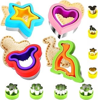 Uncrustable Sandwich Cutter, 12pcs Sandwich Cutter and Sealer sets, Uncrustable Maker, Crustless Sandwich Maker, Bread Cookie Cutters for Boys Girls Lunch & Bento Box (Dinosaur Heart Mouse Star)