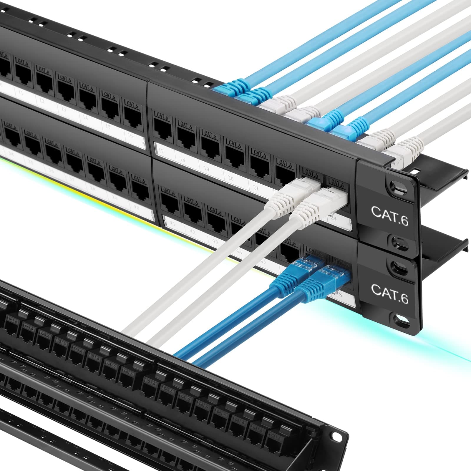 Rapink 48 Port Cat6 Patch Panel with Inline Keystone 10G Support, Pass-Thru Coupler UTP 19-Inch, Removable Back Bar, 1U Network for Cat6, Cat5e, Cat5 Cabling