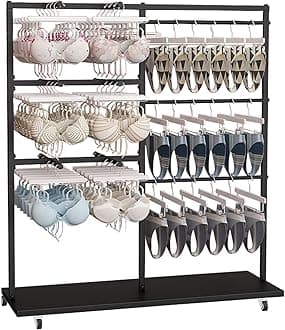 FLoor Standing Metal Garment Rack, Heavy Retail Shirt Rack, with Wheels Underwear Display Rack, for Clothes Boutique Supplies Display (Black, 120cm/47.2in)