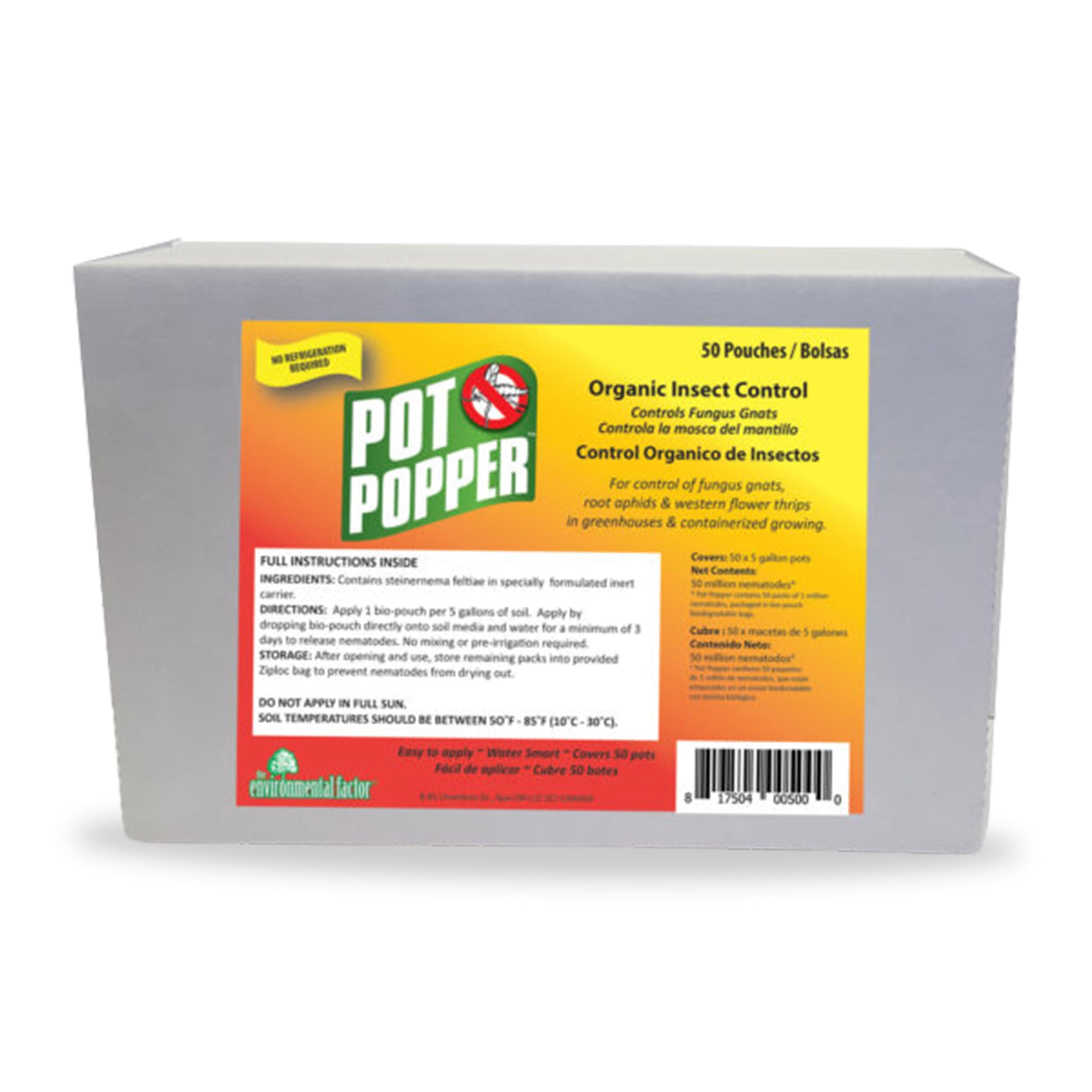 Pot Popper Organic Insect Control. Biological Pest Control with Slow-Release Nematodes for Fungus Gnats, Root Aphids & Western Flower Thrips in Containers - 50 Pouches