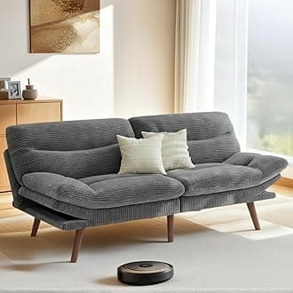 Pipishell Futon Sofa Bed, 66 Inch Corduroy Futon Couch Convertible with Adjustable Backrest and Armrests, Recliner Sleeper Sofa for Small Spaces, Living Room, Office, Guest Room (Grey, 66 Inch)