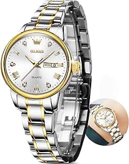 Luxury Ladies Watches,Women's Watch with Day and Date,Female Watch for Small Wrist,Gold Stainless Steel Watches for Women,Easy Read Ladies Wrist Watches Waterproof（Adjustable Strap