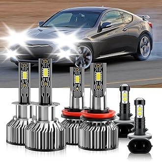 Compatible For Hyundai Genesis Coupe 2010-2012 H1 H11 High/Low Beam 881 Fog Light Bulbs, 600% Brightness 6500K White with Cooling Fan, Plug and Play, IP68 Pack of 6