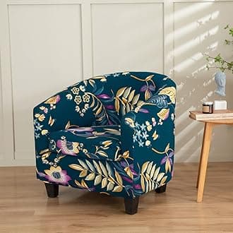 Printed Club Chair Slipcover, 2 Piece Stretch Tub Chair Cover Barrel Chair Covers Washable Armchair Chair Slipcovers Aiti-Slip Furniture Protector (O)