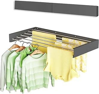 Wall Mounted Clothes Drying Rack 40", Foldable Wall Mount Laundry Rack Folding Indoor, Drying Rack Clothing Collapsible, Hidden Space Saver with Wall Template, 6 Rods, Black