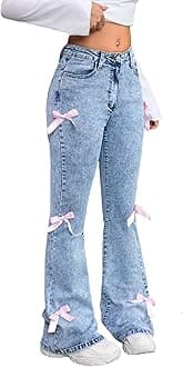Girls Jeans Flare/Bell Bottom Bow Jeans for Teen High Waist Cute Y2K Stretch Tween Denim Pants 8-16Y