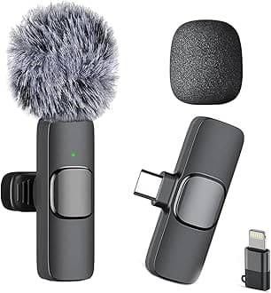 Professional Wireless Mini Microphone for iPhone 17/16/15, Android Phone, Cordless Omnidirectional Lavalier Lapel Mic, Plug-Play Microphone for Interview Video Podcast Vlog YouTube