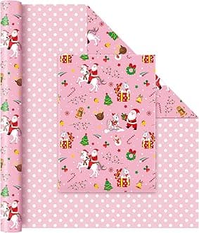 WERNNSAIChristmas Unicorn Wrapping Paper - 1 Roll 17” x 33 ft Christmas Gift Wrap Roll Reversible Santa Unicorn Design for Kids Girls Christmas Gift Decoration Rainbow Unicorn Gift Favor Pink