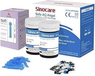 sinocare Diabete Blood Glucose Test Strips x 50 & Diabetes Lancets x 50, Safe AQ Angel, Blood Sugar Test Strips for Safe AQ Angel Only