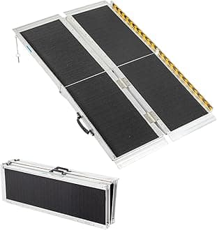 MOTORHOT4ft Portable Wheelchair Ramp Non-Slip Aluminum Folding Handicap Home Steps Scooter Door Threshold Ramp for 4 inch -12 inch Step Heights 600 lbs Capacity 28in Wide Multiple Fold Ramp