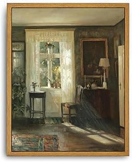 RoslynityFramed Canvas Wall Art Vintage Print Oil Paintings Sunlit Interior Old House Sunlight Rustic Moody Retro Aesthetic Artwork for Home Living Room Bedroom Bathroom Wall Decor (8"x10")