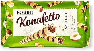 Crispy Flavorful Wafer Rolls "Konafetto" with Hazelnut-Cream Filling, 4.90oz/140 grams