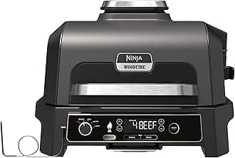 Ninja Woodfire Pro XL Electric BBQ Grill & Smoker with Digital Probe, Large 4-in-1 Outdoor Grill & Air Fryer with Smart Cook System & Woodfire Pellets, Weather Resistant, Portable, Grey/Black OG850UK