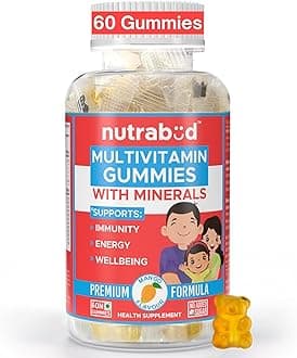 Nutrabud Multivitamin Gummies for Kids, Men, Women, Adults | No Added Sugar | For- Healthy Growth, Immunity & Energy | Mango Flavor Veg Gummy Bears Supplement - 60 Count (Pack Of 1)