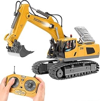 Remote Control Excavator Toys for Boys Turns 680-degree 2 Batteries Metal Shovel Lights/Sounds Construction Toys Birthday Gifts Boy Toys for 3 4 5 6 7 8 Years Old