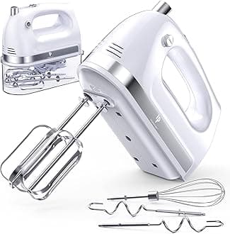 LILPARTNER Hand Mixer Electric, 400w Ultra Power Kitchen Hand Mixer With 2 5-Speed(Turbo Boost, Automatic Speed), Storage Box & 5 Stainless Steel Accessories for Cream, Cake, White