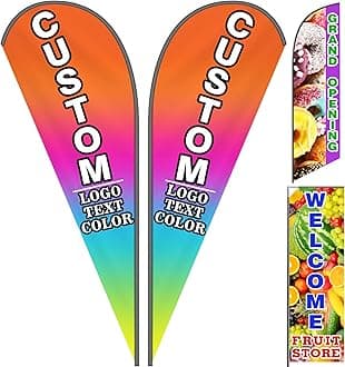 Custom Advertising Feather Flags with Pole Kit Optional, Customized Logo Text Personalized Double Sided Open Flag Sign for Outside Business Advertisement(70×170cm/2.3×5.6FT)