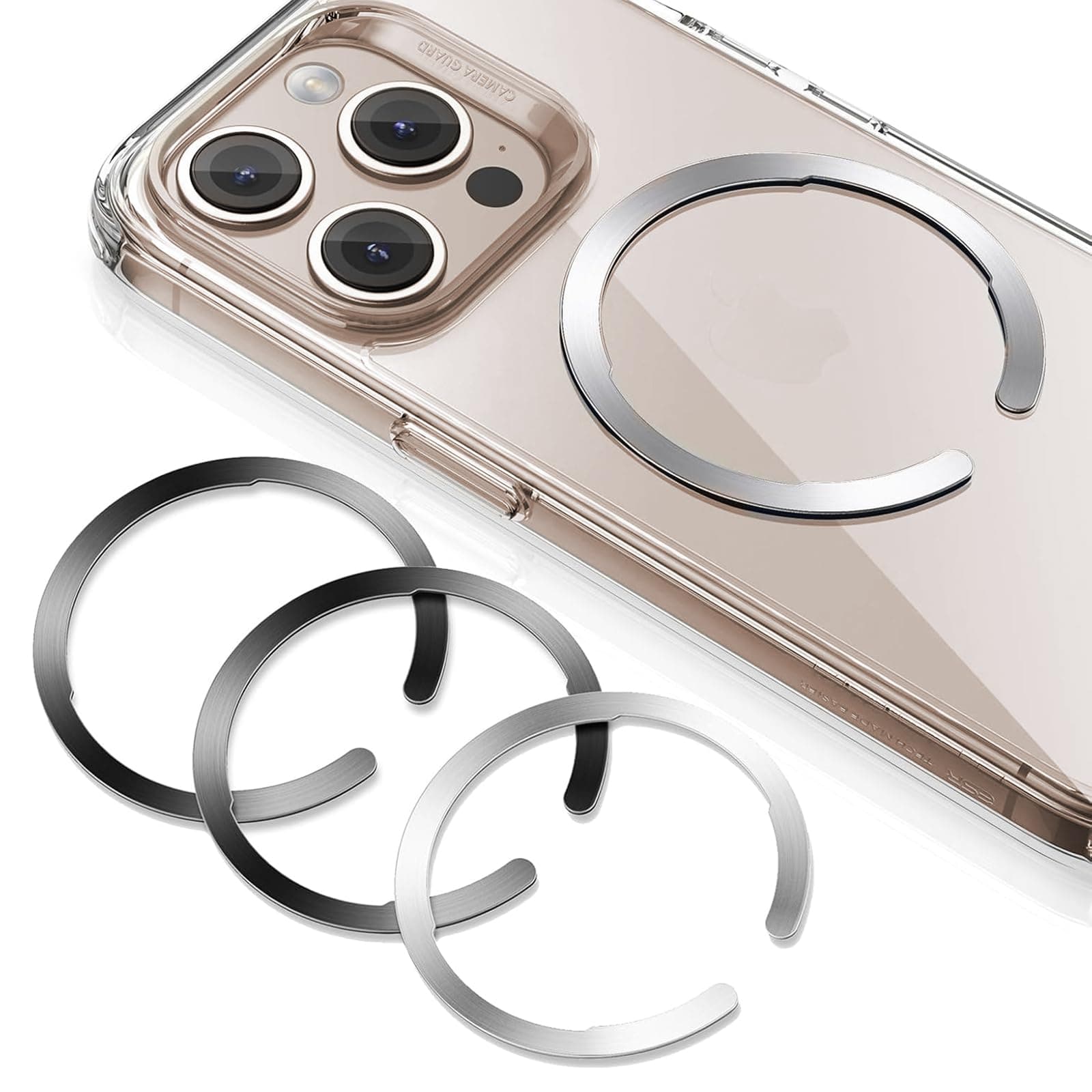 Magnetic Ring (HaloLock) Designed for MagSafe, Universal Wireless Charging Conversion Kit, Compatible with iPhone 16/16e/15/14 Series, 4 Pack, Black and Silver