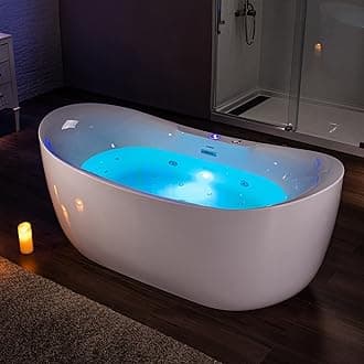 72" x 35-3/8" Whirlpool Water Jetted and Air Bubble Freestanding Heated Soaking Combination Bathtub with LED control panel, BJ400