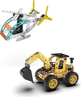 Building Sets Stem Assembly Toys Metal 3-D Puzzle Excavator and Plane Model Value Bundle: 2 Kits | 1 Box Parent-Child Interaction Construction Sets Gifts for Kids 8-16