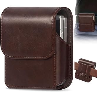 Phone Holster for Samsung Galaxy Z Flip 7/6/5/4/3, Flip Phone Specific Protective Leather Holster for Motorola RAZR+ 2025 2024, Cellphone Belt Clip Holster Carrying Pouch Card Holder(Brown)