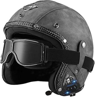 Motorbike Open Face Bluetooth Helmet Retro Jet Motorcycle Leather Helmet Adult Half Helmet with Fashion Goggles ECE Approved Men's and women's 3/4 helmets Moped Scooter