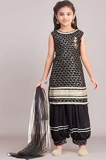 Girls Ethnic Wear Navy Blue Colour Sequin Embroidery/Lace Work Georgette Kurti Patiala Set With Dupatta