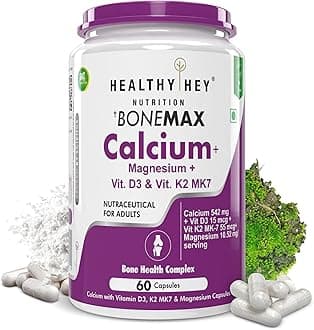 Vegan Calcium with Magnesium, Vitamin D3 & Vitamin K2- Mk7 - BoneMax - Bone Health Complex - 60 Vegetable Capsules