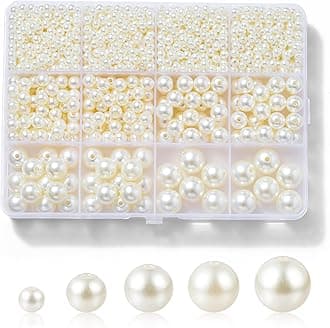 Hudinsun 1020 Pcs Pearl Beads for Jewelry Making, 5 Size Round Pearls for Bracelets Making Kit Small Pearl Filler Beads with Hole for DIY Craft Necklace Earrings