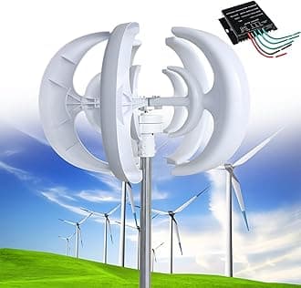 12000W Wind Turbine Generator, 12V/24V/48V 5 Blades Vertical Wind Turbine Kit, 3 Phase AC Generator, Low Wind Speed Starting Wind Power Generator with Controller for Home, Boat, Camping,White-24V